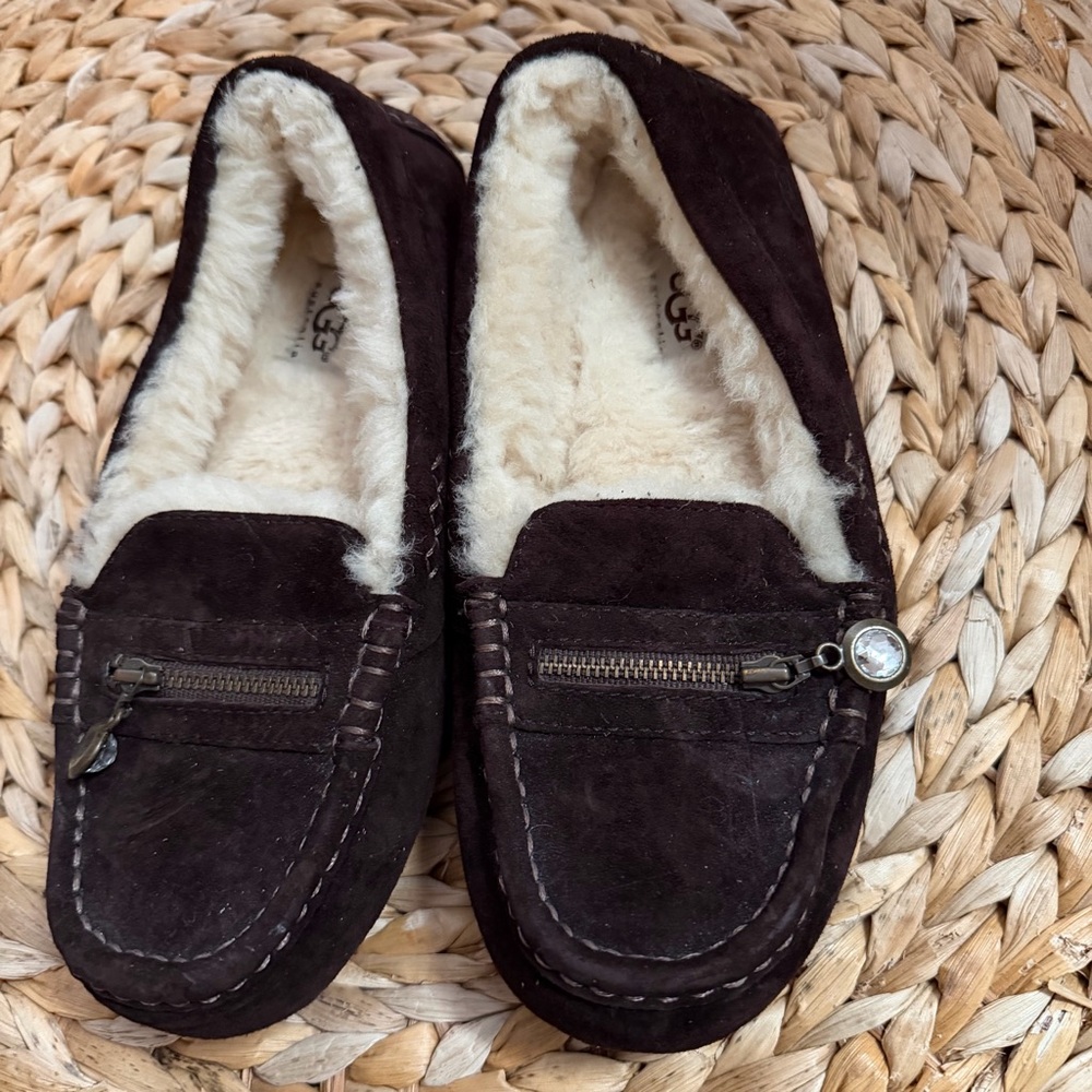 UGG Dark Brown Moccasins with Shearling